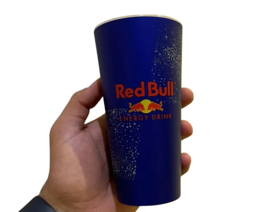 The glowing Red Bull cup