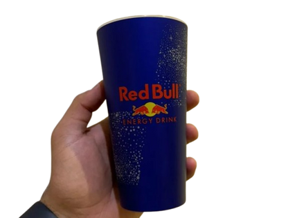 The glowing Red Bull cup